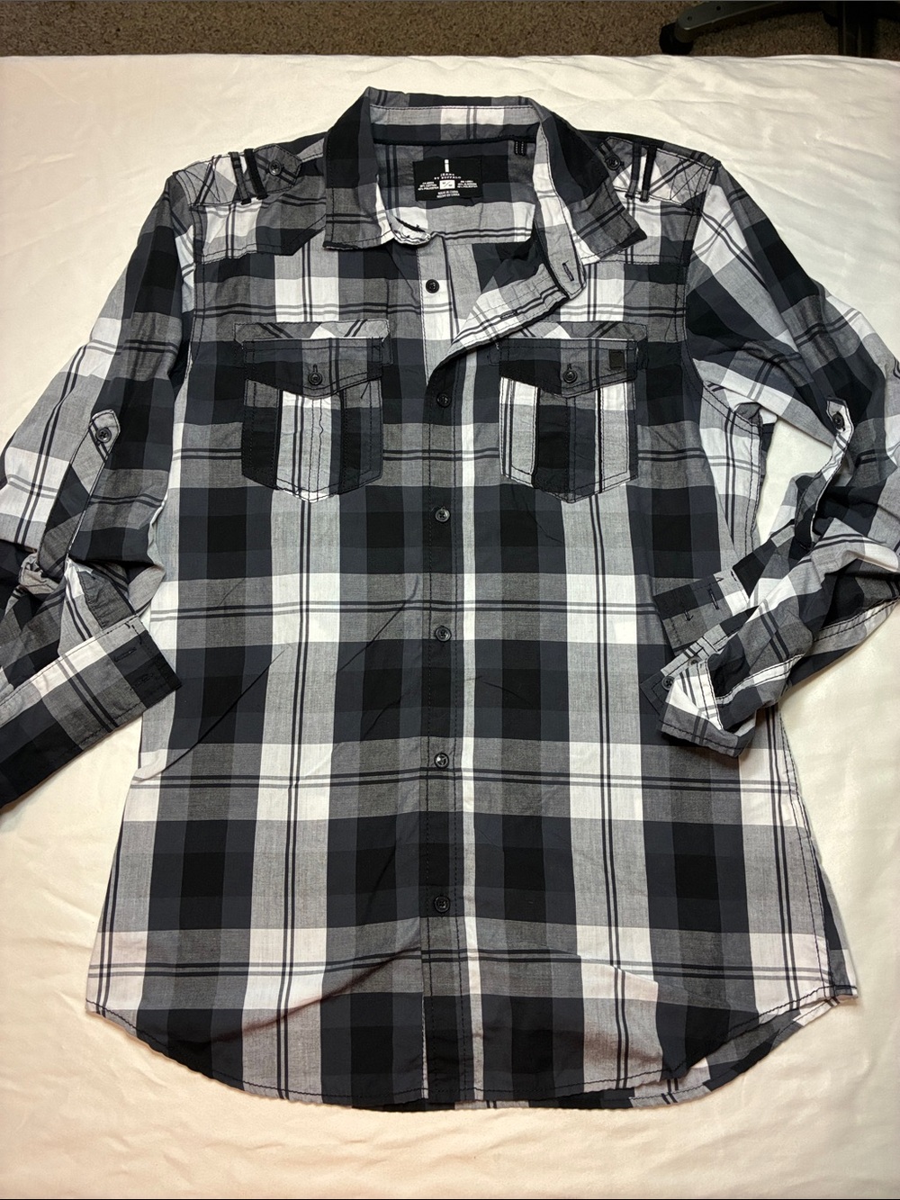 i jeans by Buffalo Black and White Plaid Button-Down Shirt